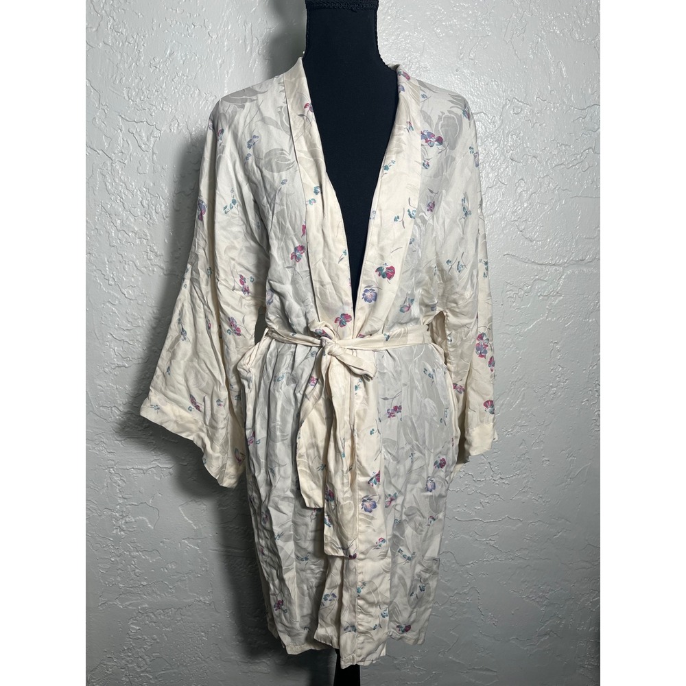 Four Seasons 100% Silk Floral Jacquard Kimono Robe One Size Vintage Hong Kong